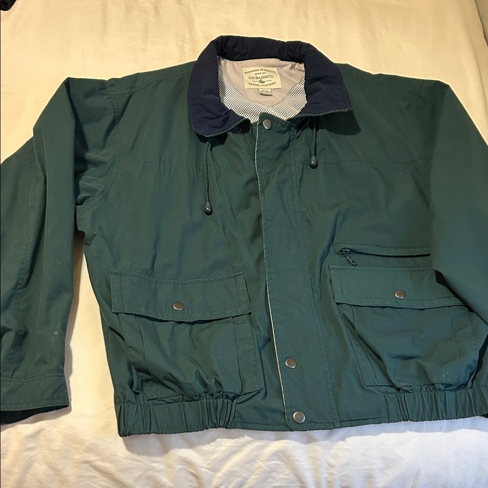 G.H. Bass & Co. Forest Green Windbreaker with Navy Accents